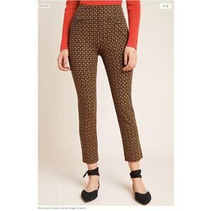 ANTHROPOLOGIE The Essential Slim Trouser Pant in Brown Motif // 0